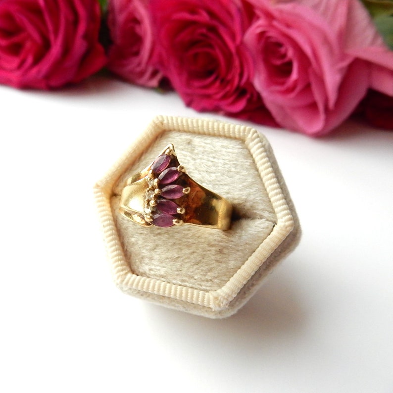 Vintage 14ct Gold Ruby & Diamond Ring US Size 7 UK P