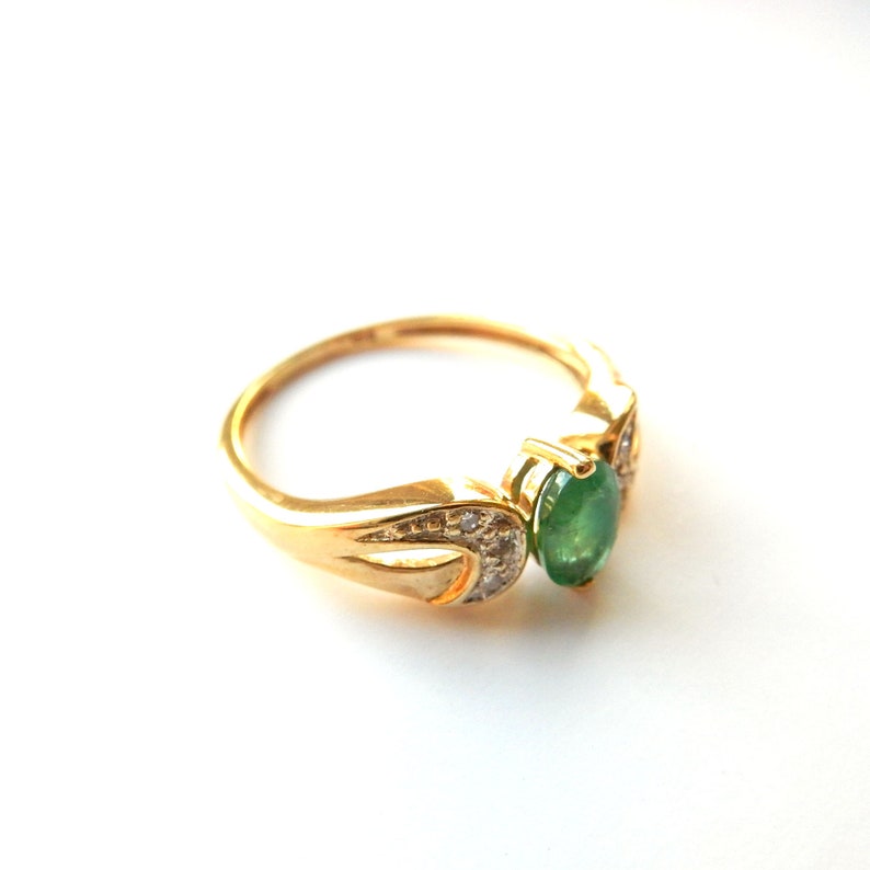 Vintage 9ct Gold Emerald & Diamond Ring US Size 6.5 UK O