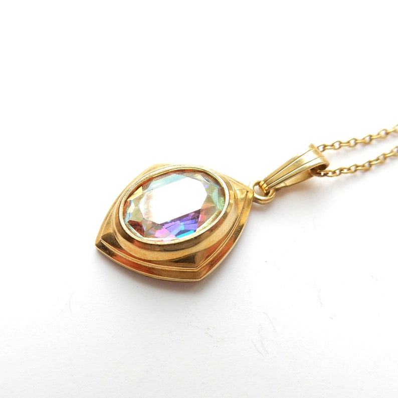 Vintage 14ct Rolled Gold Aurora Borealis Glass Necklace