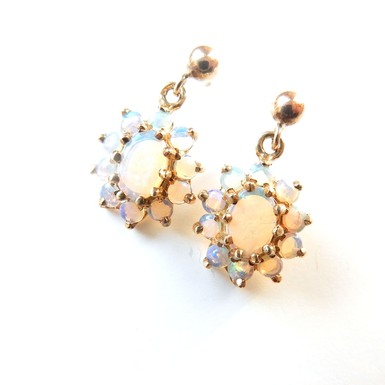 Vintage 9ct Gold Opal Drop Earrings