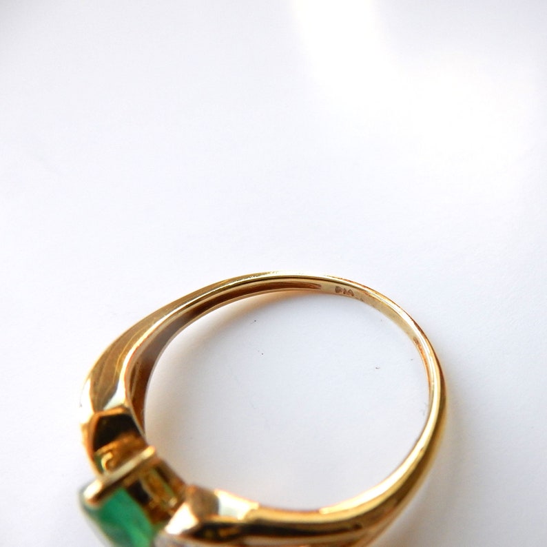 Vintage 9ct Gold Emerald & Diamond Ring US Size 6.5 UK O