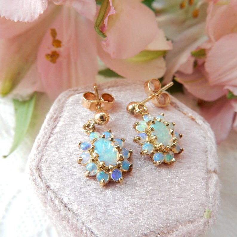 Vintage 9ct Gold Opal Drop Earrings