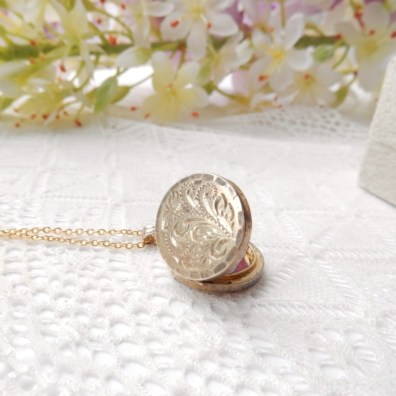 Vintage Solid Silver Vermeil Circle Locket with Chain
