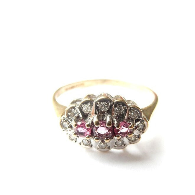 Antique 9ct Gold Ruby & Diamond Ring US Size 5 3/4 UK M