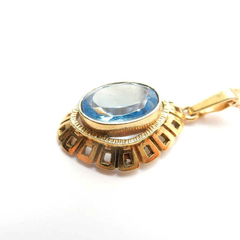 Vintage Rolled Gold Topaz Glass Paste Pendant Necklace