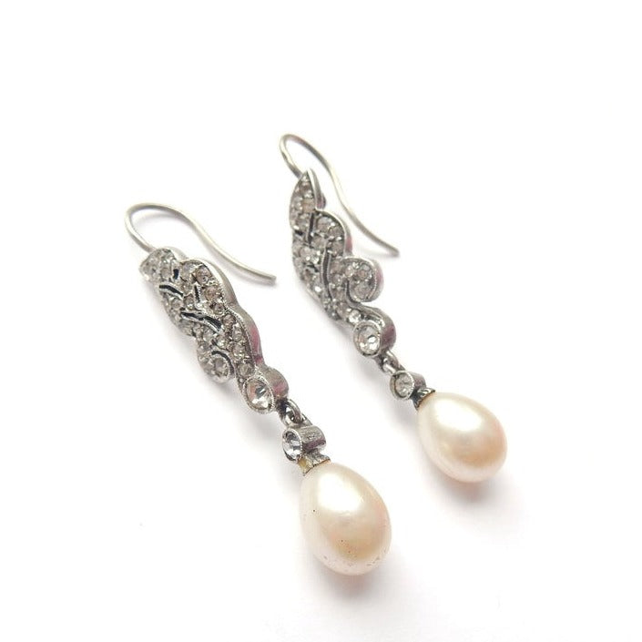 Antique Silver Paste Pearl Drop Earrings (4.3grams)