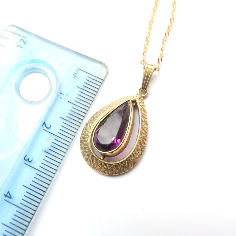 Vintage 14ct Rolled Gold Purple Glass Pendant Necklace