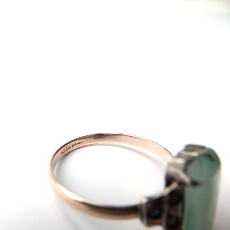 Art Deco 9ct Gold & Silver Malachite Ring