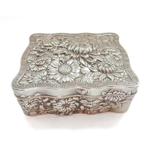 Antique Silverplated Repousee Multi Ring Jewellery Keepsake Box