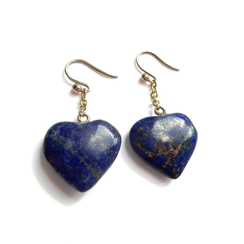 Vintage 9ct Gold Lapis Lazuli Heart Earrings