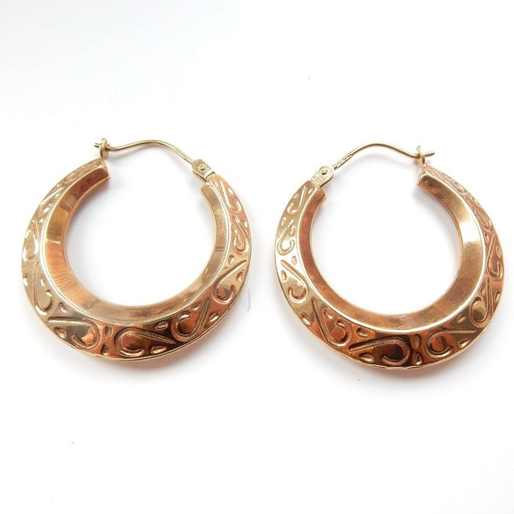 Vintage Embossed 9ct Gold Hoop Earrings (2.4grams)