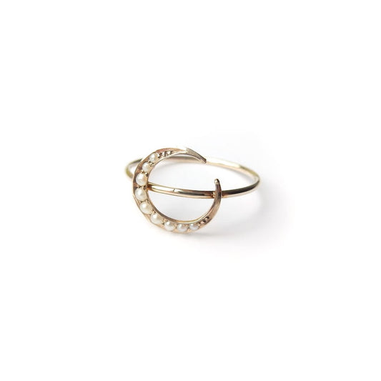 Dainty Edwardian 9ct Gold Seed Pearl Moon Ring