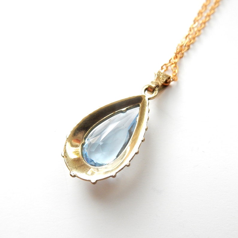 Vintage 14ct Rolled Gold Topaz Glass Pendant with Chain K&L Jewellery