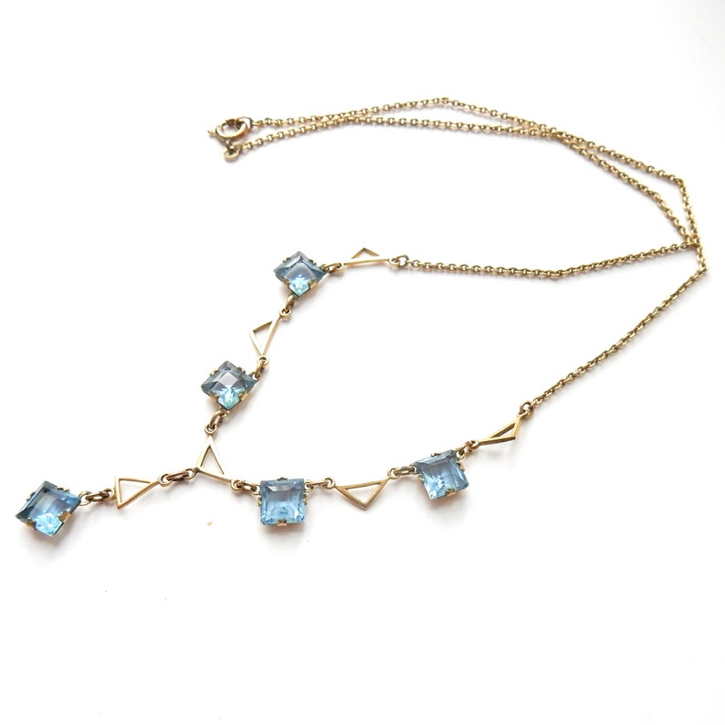 Vintage Rolled Gold Topaz Glass Lavalier Necklace