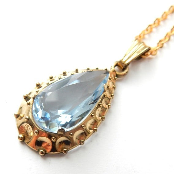 Vintage 14ct Rolled Gold Topaz Glass Pendant with Chain K&L Jewellery