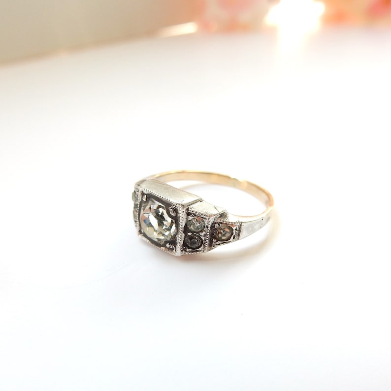 Art Deco 9ct Gold & Silver Paste Ring