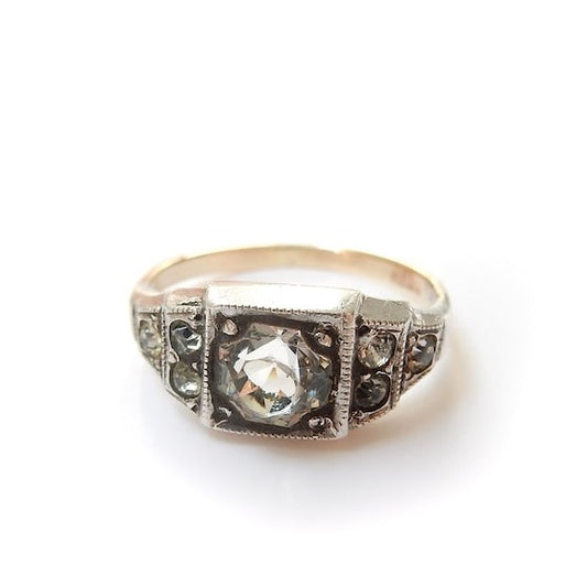 Art Deco 9ct Gold & Silver Paste Ring