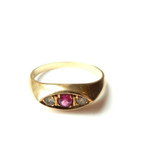 Vintage 14ct Gold Ruby & Zircon Band Ring