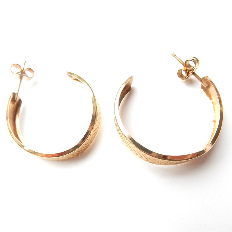 Vintage 9ct Gold Textured Hoop Earrings