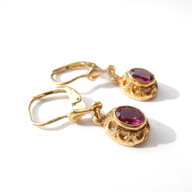 Vintage Rolled Gold Amethyst Glass Earrings