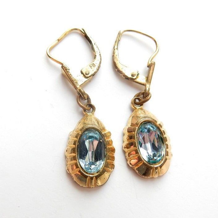 Vintage Rolled Gold Topaz Glass Earrings