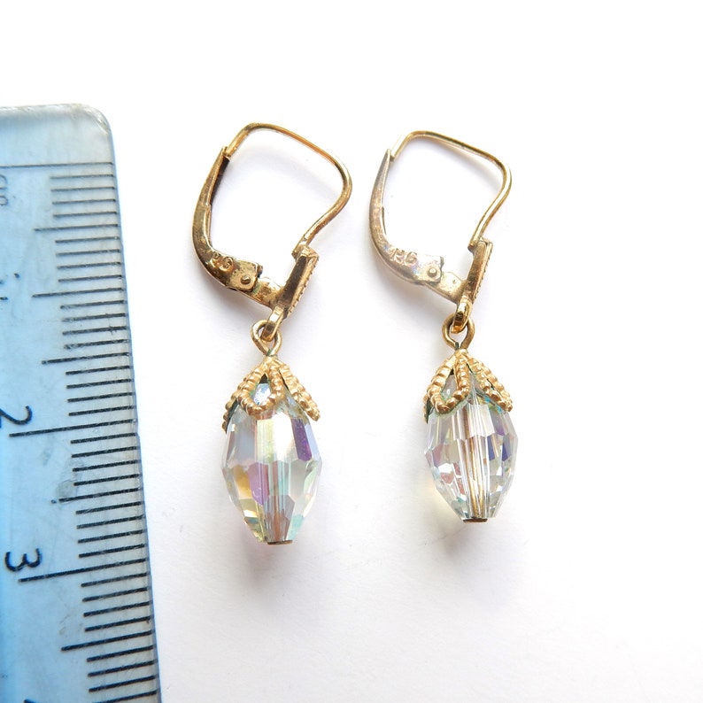 Vintage Rolled Gold Aurora Borealis Glass Earrings