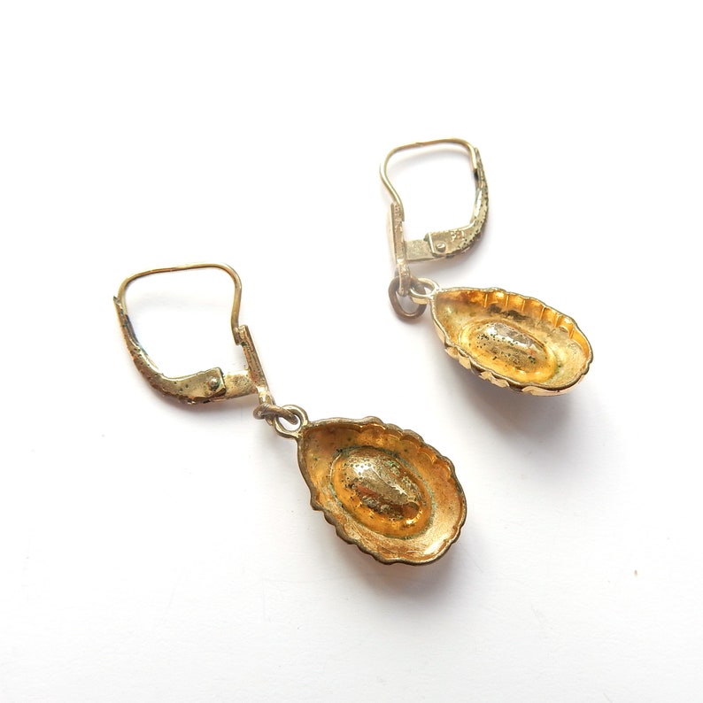 RESERVED FOR JH Vintage Rolled Gold Topaz Glass Earrings