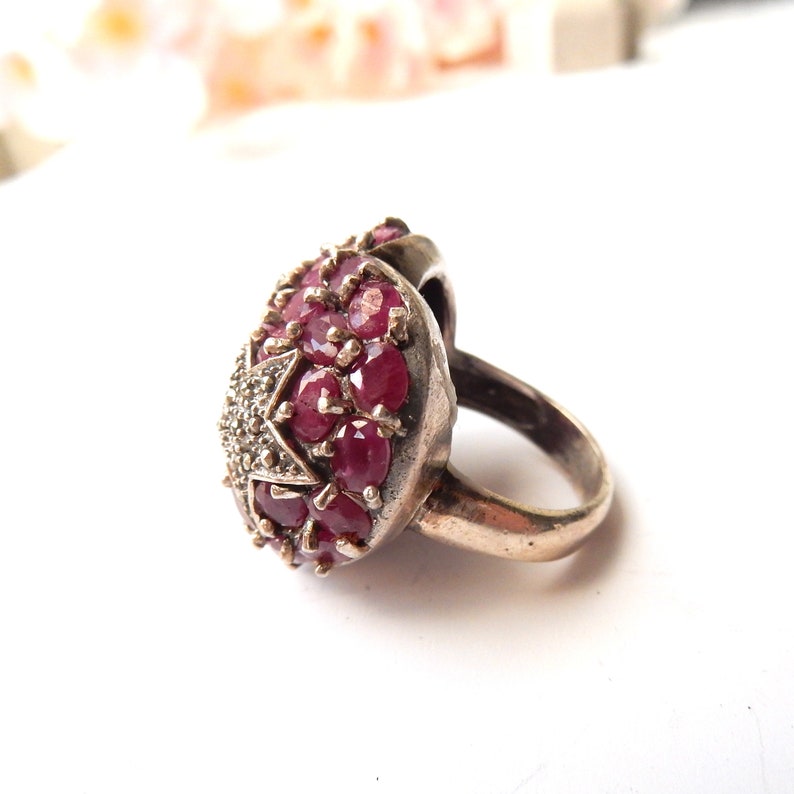 Unique Vintage Sterling Silver Ruby Celestial Star Ring