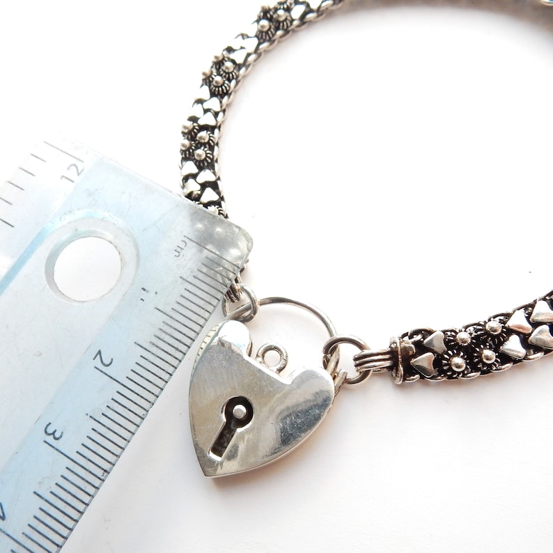 Vintage Sterling Silver Bobble Link Bracelet with Heart Padlock Catch