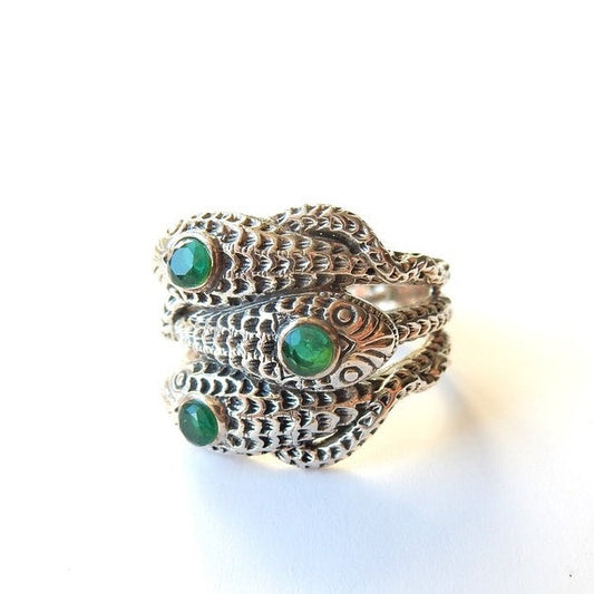 Sterling Silver Emerald Snake Ring