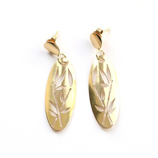 Unique 9ct Gold Pierced Bamboo Drop Earrings