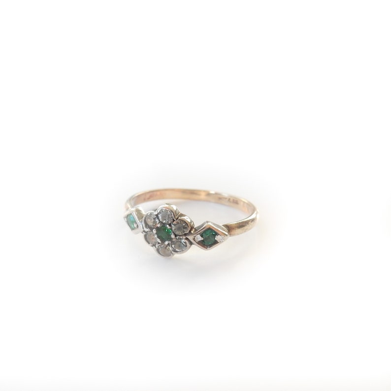 Art Deco 9ct Gold & Silver Emerald Paste Ring