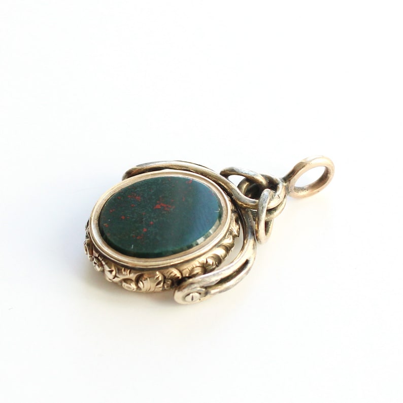 Antique Rolled Gold Onyx & Bloodstone Spinning Fob