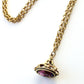 Antique Rolled Gold Amethyst Glass Fob on Long Rolled Gold Chain