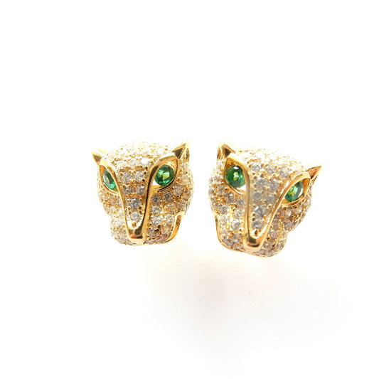 Sterling Silver Vermeil CZ Panther Wild Cat Earrings