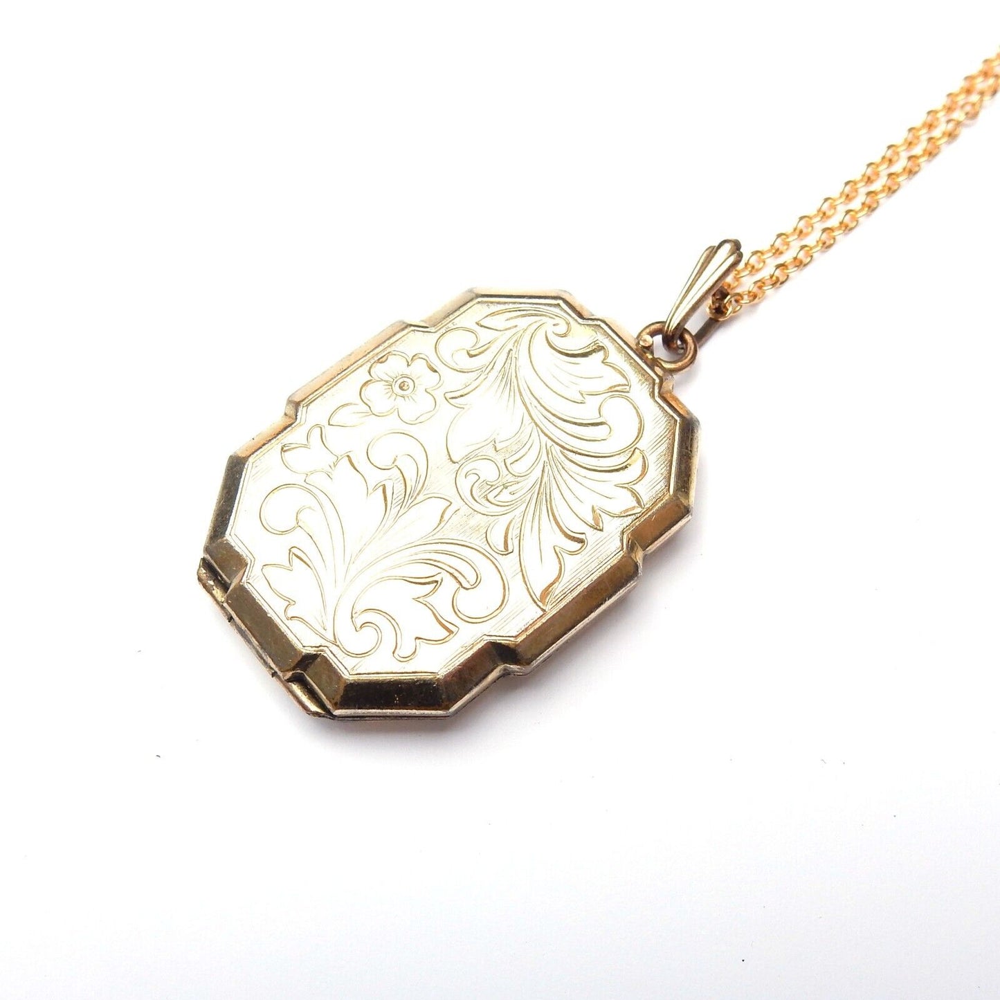Vintage Rolled Gold Rectangle Locket with Chain