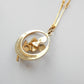 Vintage Gold Plated Enamel Seed Pearl Pansy Flower Necklace